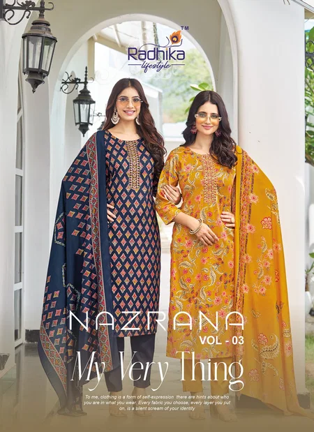 Nazrana Vol 3 By Radhika Jam Satin Printed Readymade Suits Best Wholesale Shop In Surat